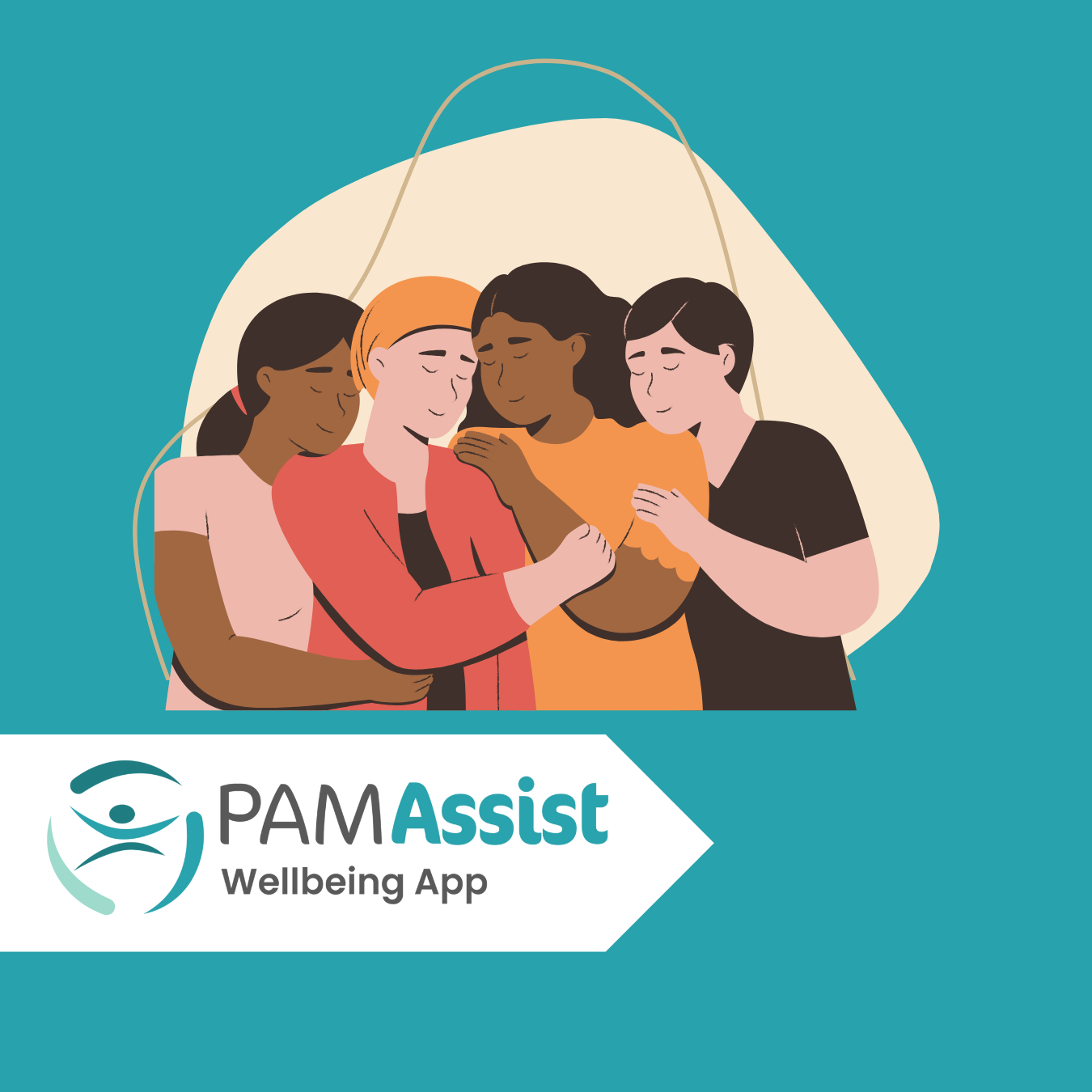Group photo of group hug with PAM Assist Wellbeing app photo