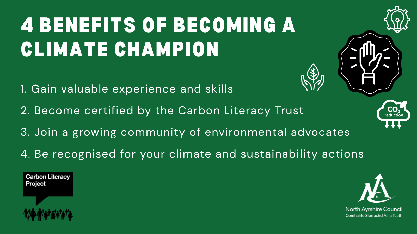 4 Benefits of becoming a climate champion graphic: 4. Be recognised for your climate and sustainability actions