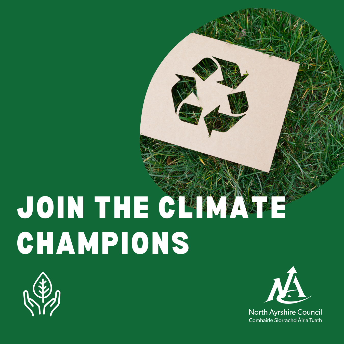 Join the climate champions graphic with recycling symbol