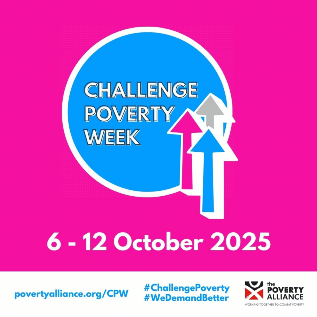 Pink and blue Challenge Poverty Week 2025 logo