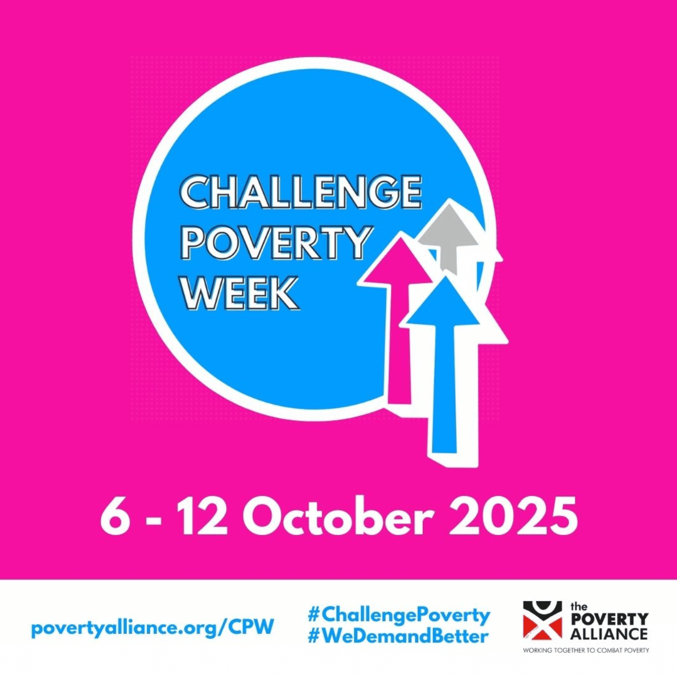 Pink and blue Challenge Poverty Week 2025 logo