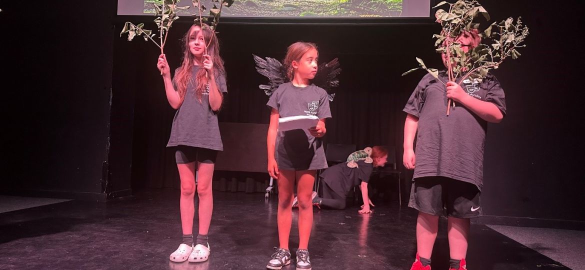 Drama for Wellbeing performers holding branches on stage