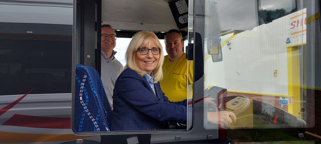 Shuttle Buses Kilwinning with Council Leader driving bus