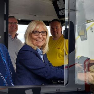 Shuttle Buses Kilwinning with Council Leader driving bus