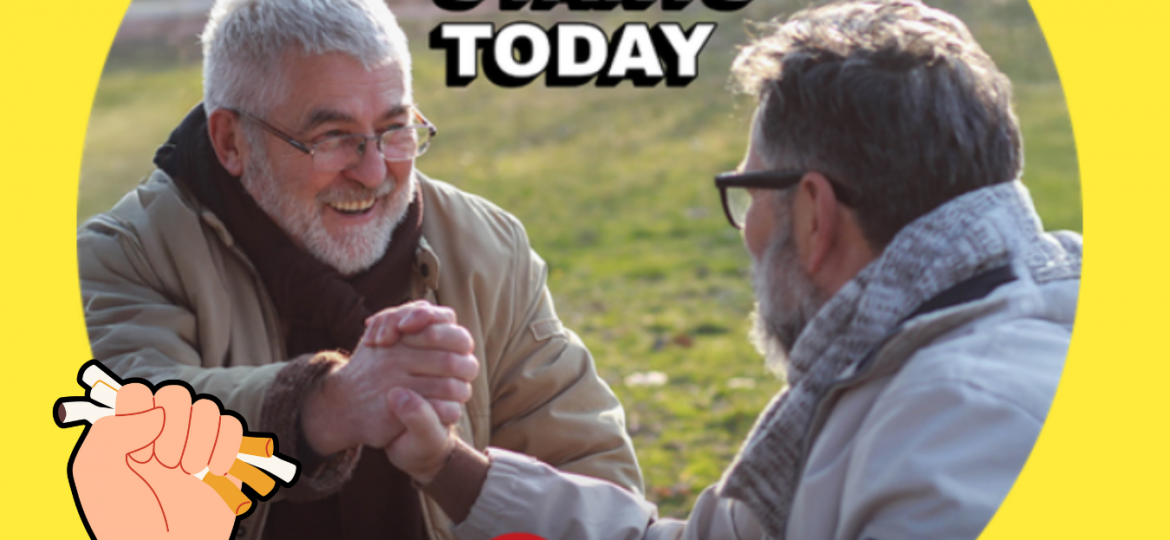 Stoptober graphic stopping smoking starts today logo with two men doing handshake