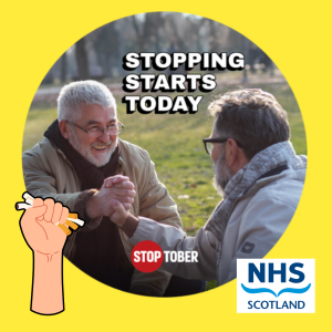 Stoptober graphic stopping smoking starts today logo with two men doing handshake