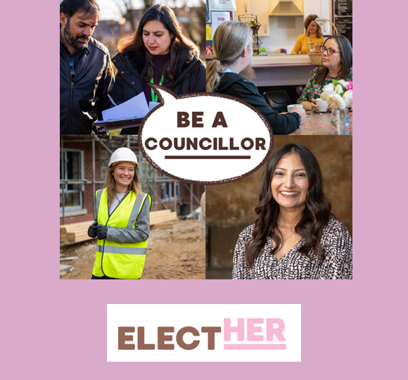 Be a councillor thumbnail with Elect Her logo to promote upcoming event for women interested in becoming a councillor