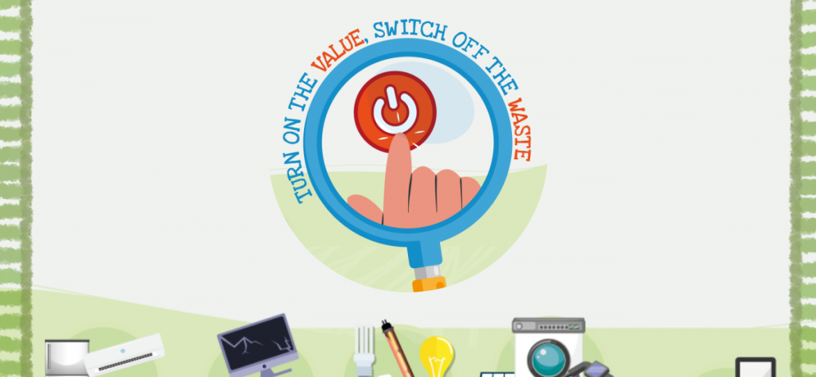 European Week for Waste Reduction graphic with discarded electrical items