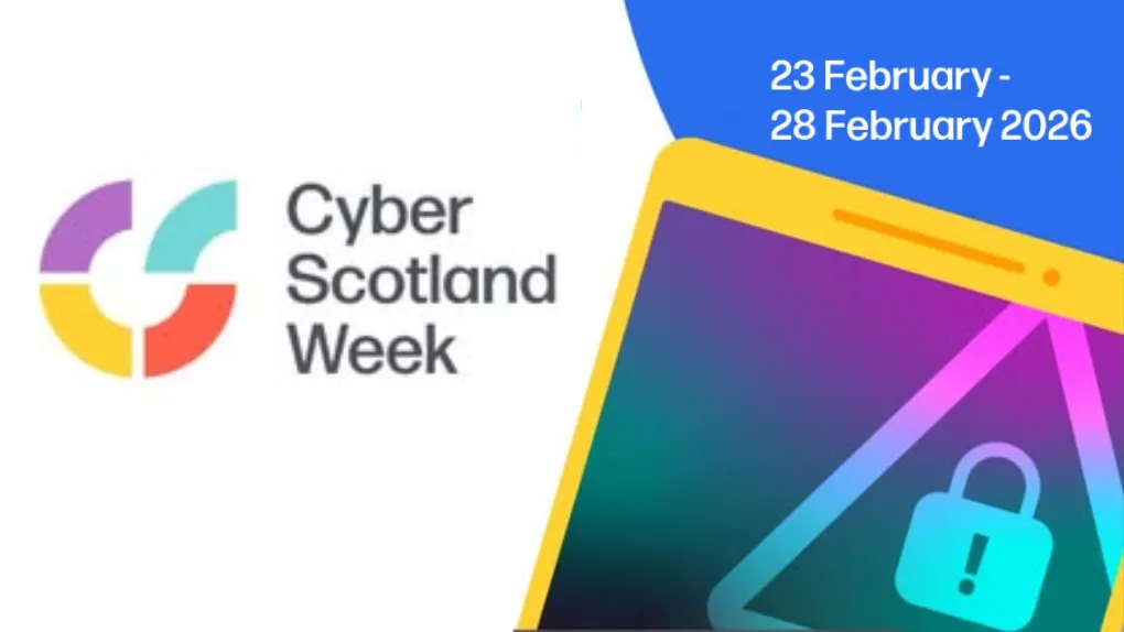 Cyber Scotland Week graphic with phone and padlock icon