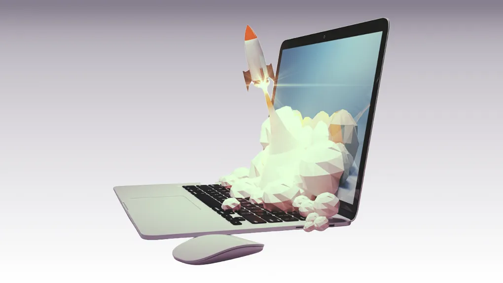 Laptop with a rocket launching from the screen