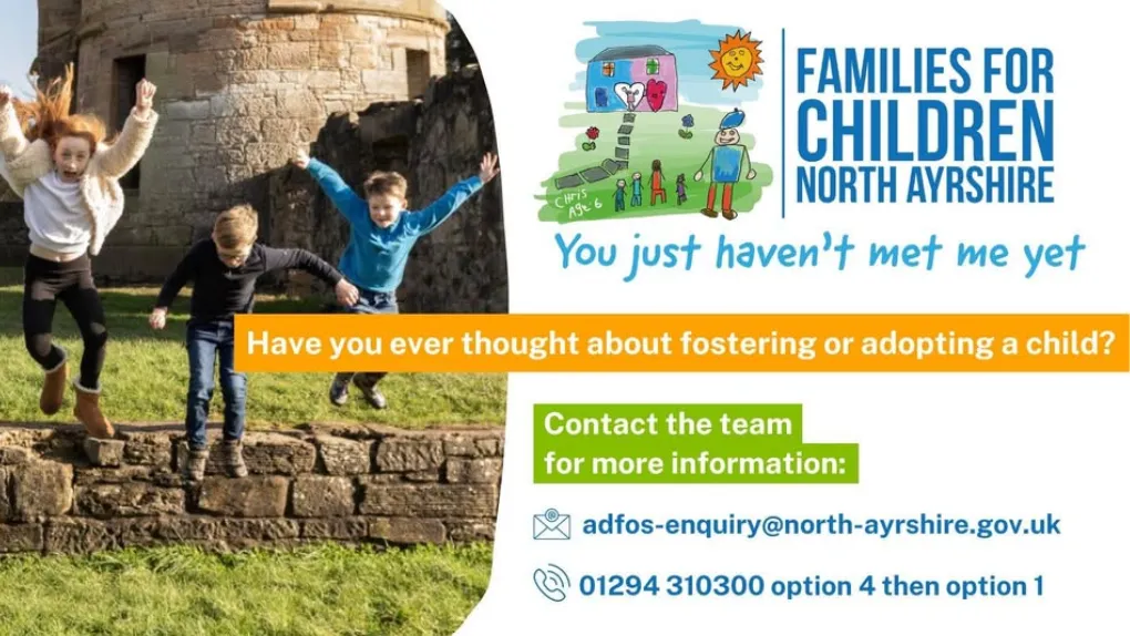 Families for children North Ayrshire leaflet with children jumping from wall