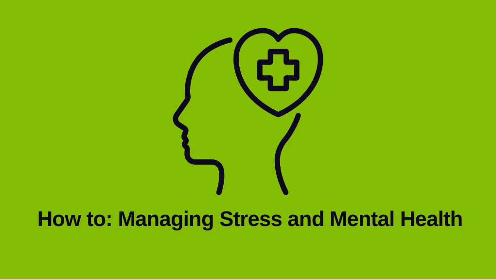 How to Managing Stress and Mental Health icon with heart and medical symbol