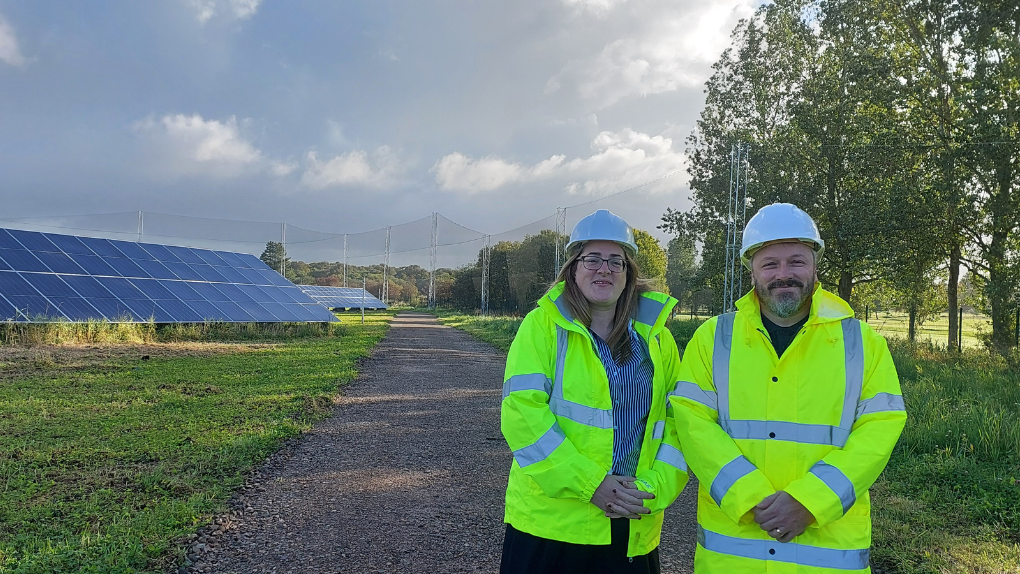 Jennifer Wraith and Gavin Lafferty at Nethermains Solar Farm