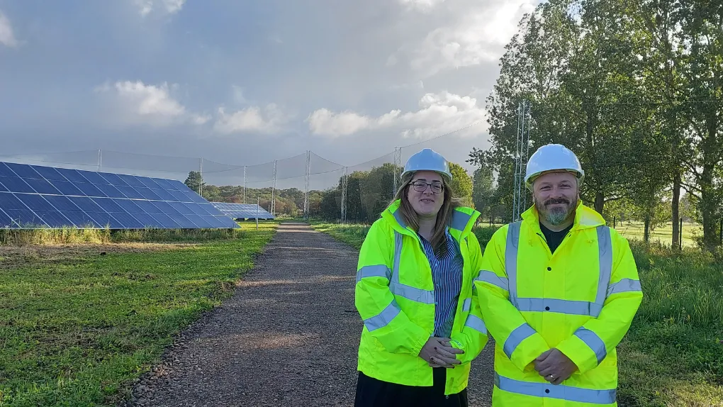 Jennifer Wraith and Gavin Lafferty at Nethermains Solar Farm