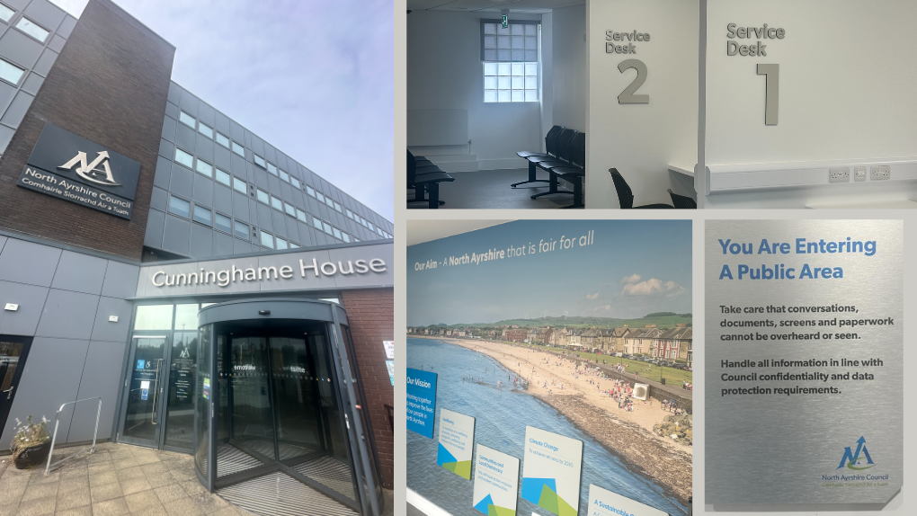 Photo collage of recently refurbished ground floor of Cunninghame House
