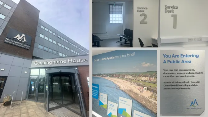 Photo collage of recently refurbished ground floor of Cunninghame House