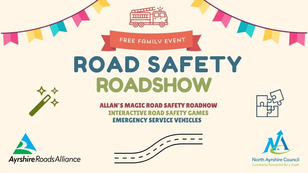 Road safety roadshow family event graphic