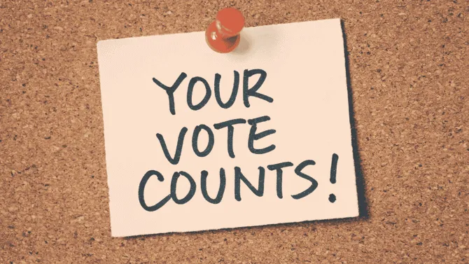 A graphic with a note on a bulletin board saying your vote counts