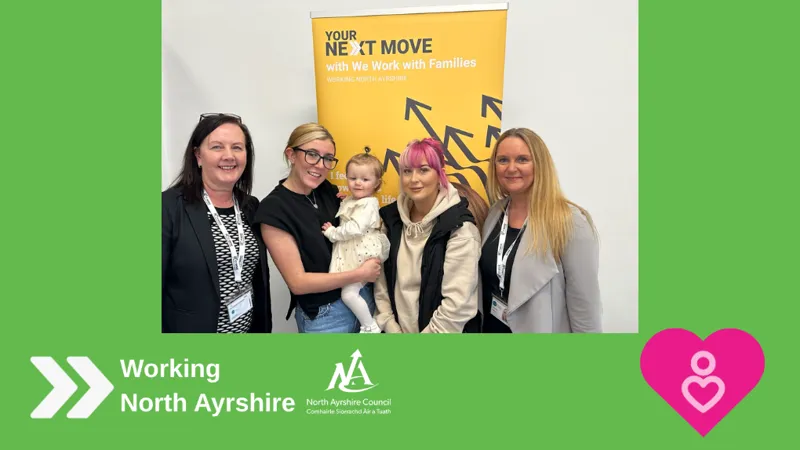 Group photo of young mums with child and our employability teams